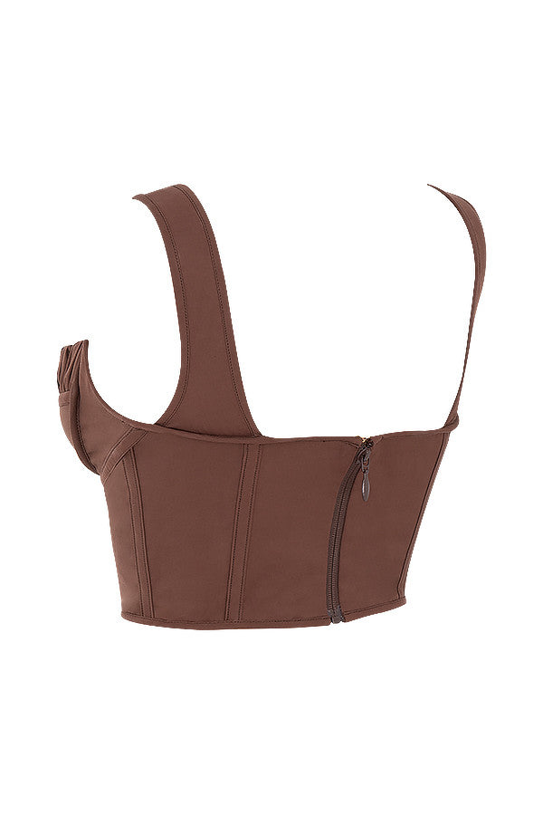 Chokladkorsettöverdel med dragkedja i ryggen