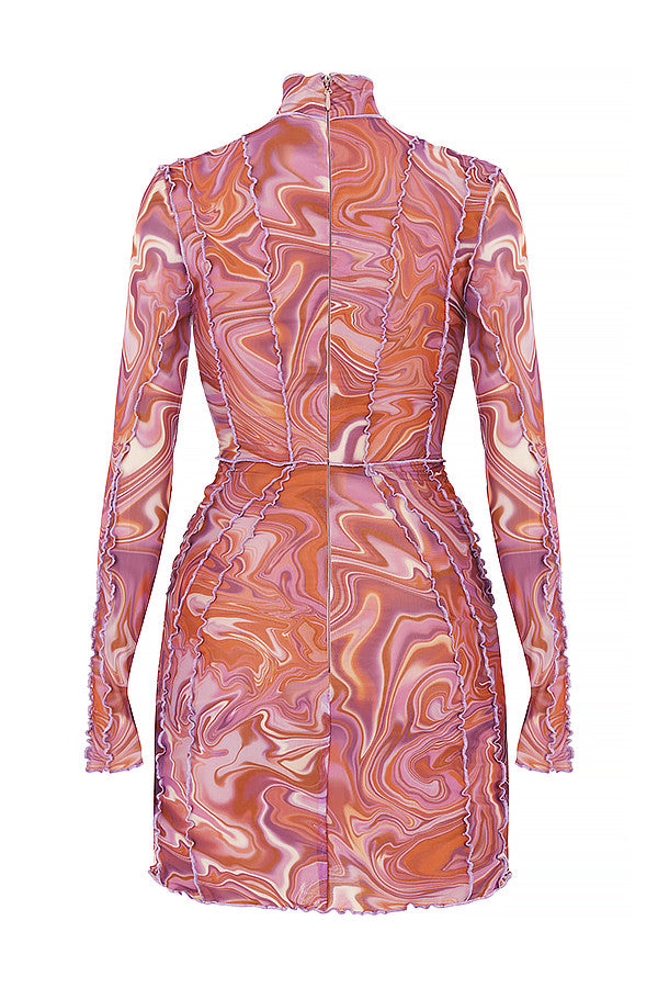 Tryckt miniklänning med spets framtill