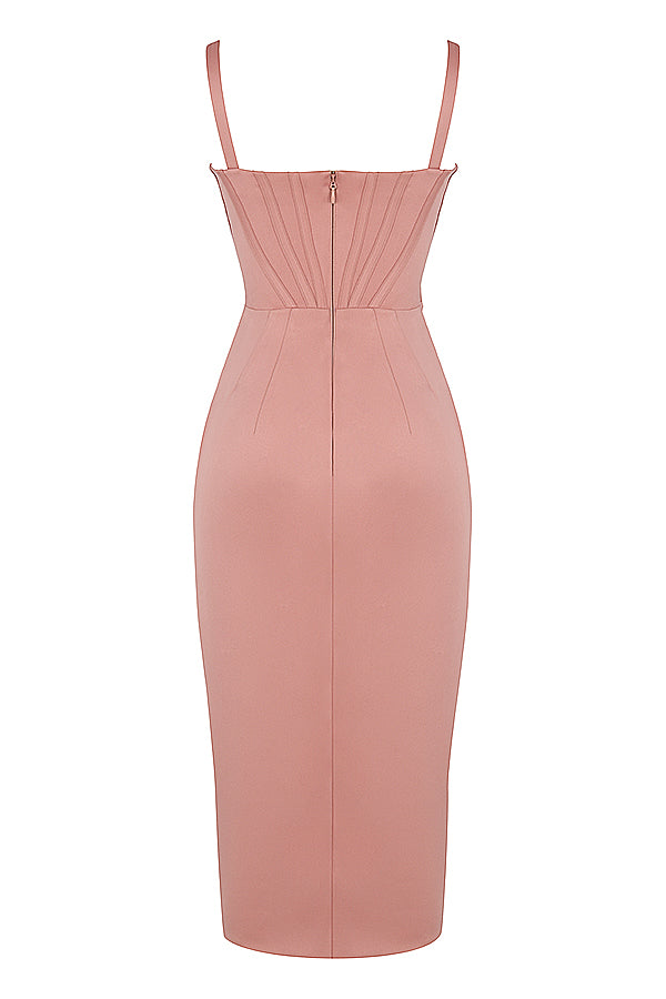 Miniklänning med öppen front och utskuret ben