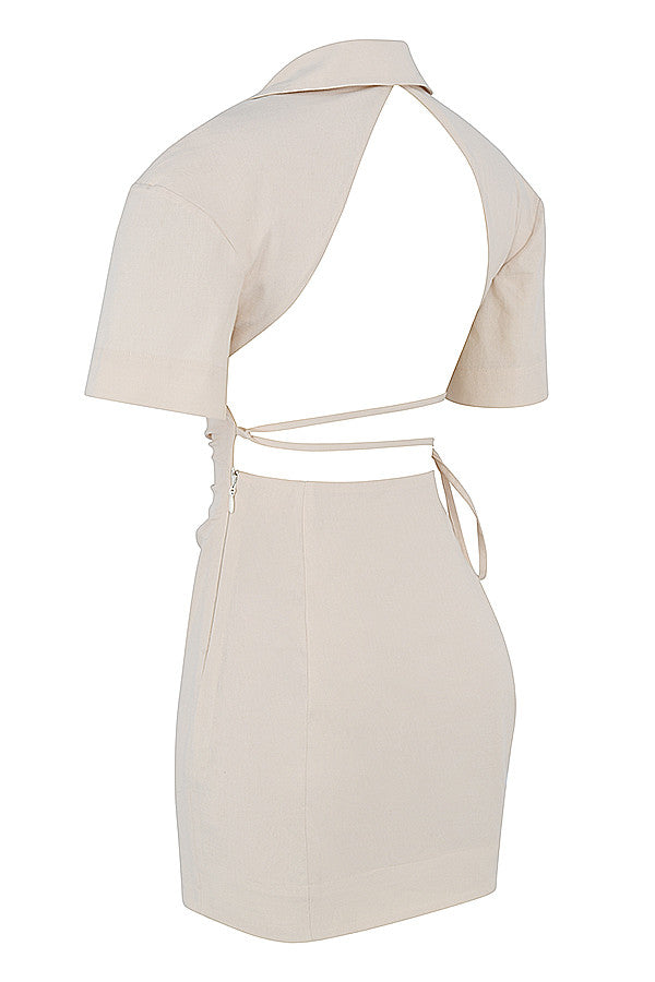 Mini vit skjortklänning med öppen rygg