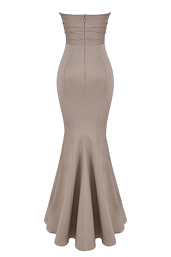 Strapless long evening dress with draped bodice