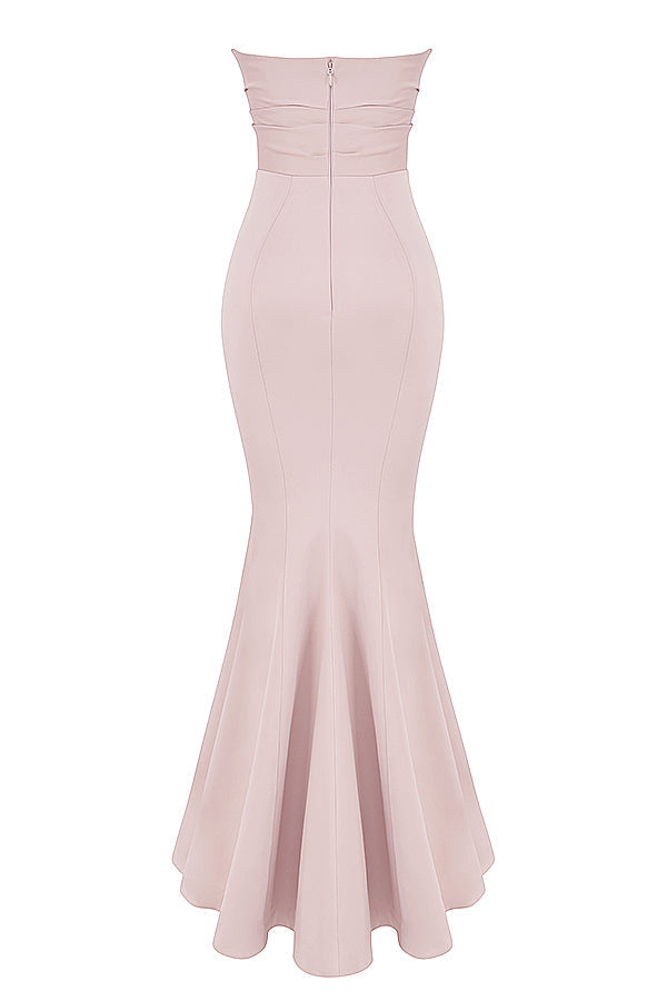 Strapless long evening dress with draped bodice