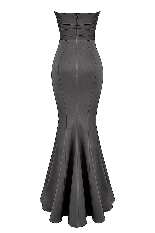 Strapless long evening dress with draped bodice