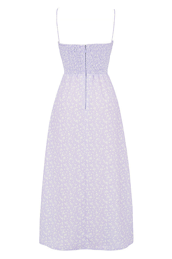 Lila blommig korsettklänning