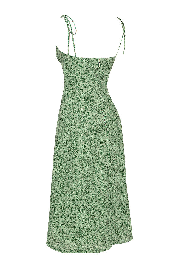 Blommig långklänning med utskärning