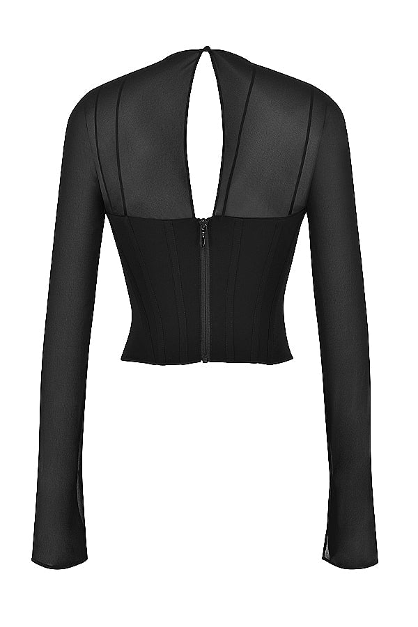 Svart chiffongkorsett med dragkedja i ryggen