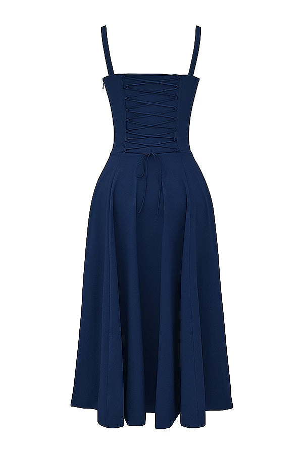 Dark blue corset midi dress