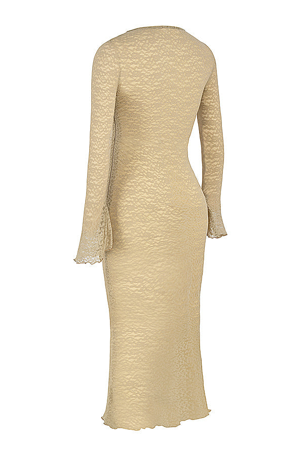 Lång klänning i sten med diagonal utskärning