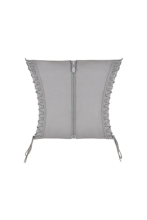 Snörkorsett med spetsbyxor i mocka och ekologiskt läder