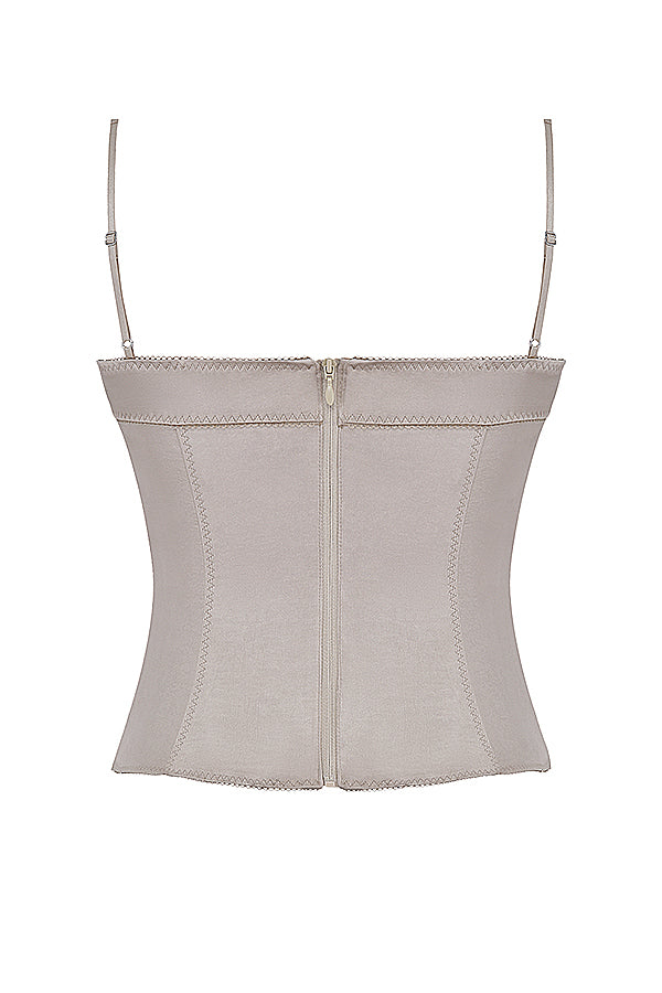 Champagne colored corset set with black lace details