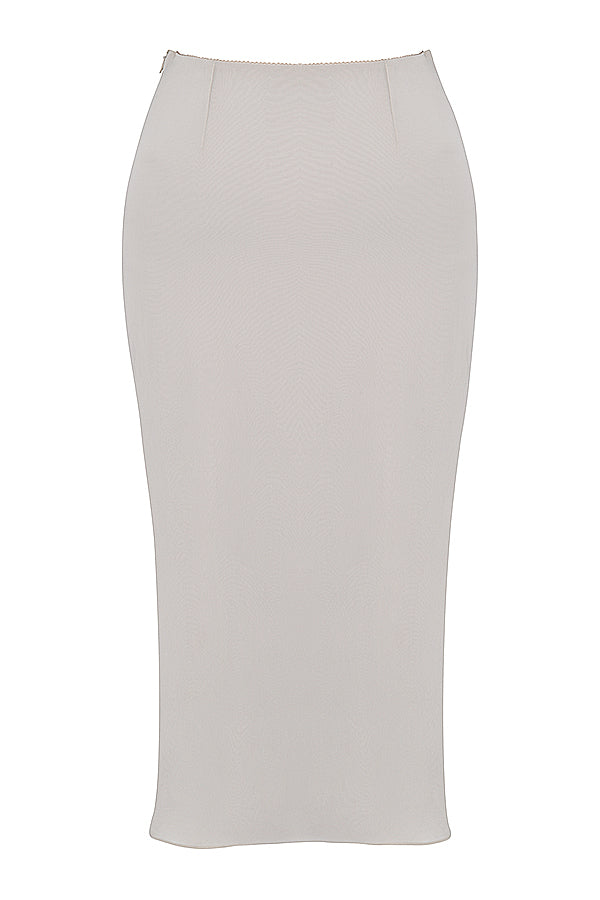 Champagne colored corset set with black lace details