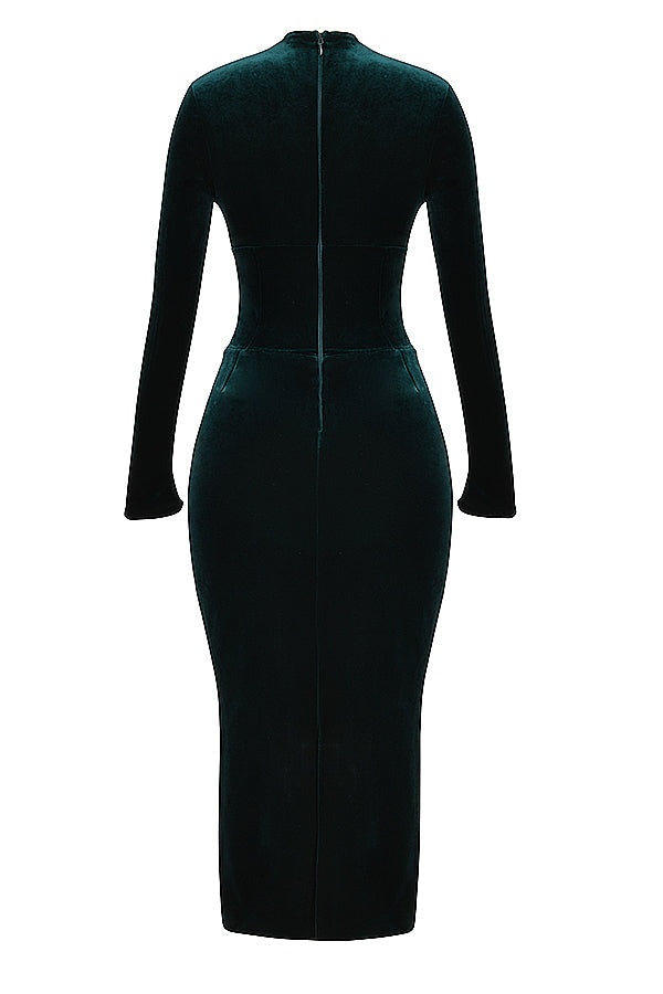 Långärmad korsettklänning i sammet