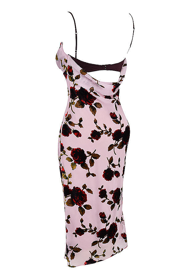 Melisa midiklänning med rosentryck