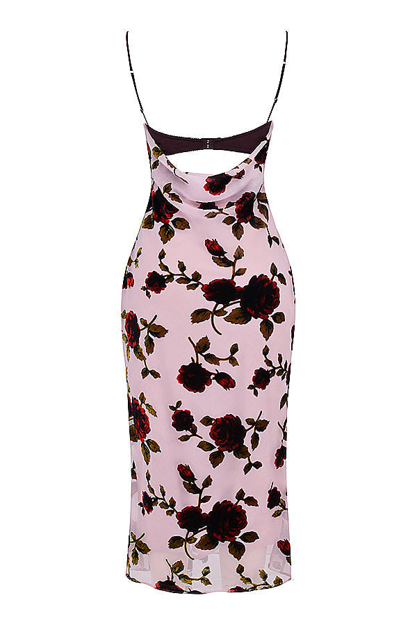 Melisa midiklänning med rosentryck