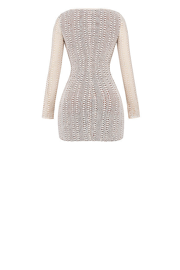 Stickad klänning med öppen spets framtill