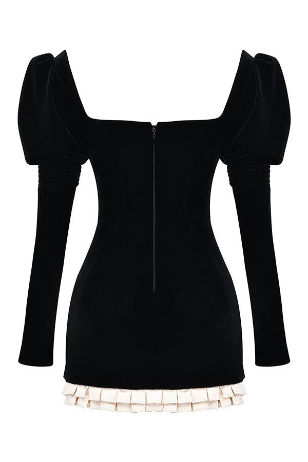 Vintage gräddfärgad svart miniklänning