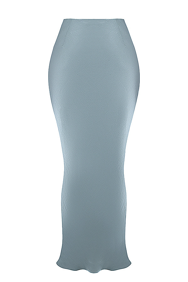 Djupblå dekorerad satinkorsett med kjol