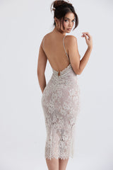 Sandfärgad transparent klänning i spets