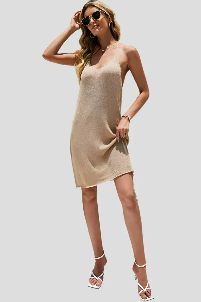 Beige backless mini dress with side knots