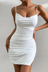 White ruffled bodycon mini dress with thin straps