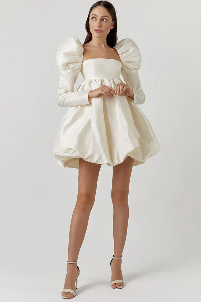 White puff sleeve mini dress
