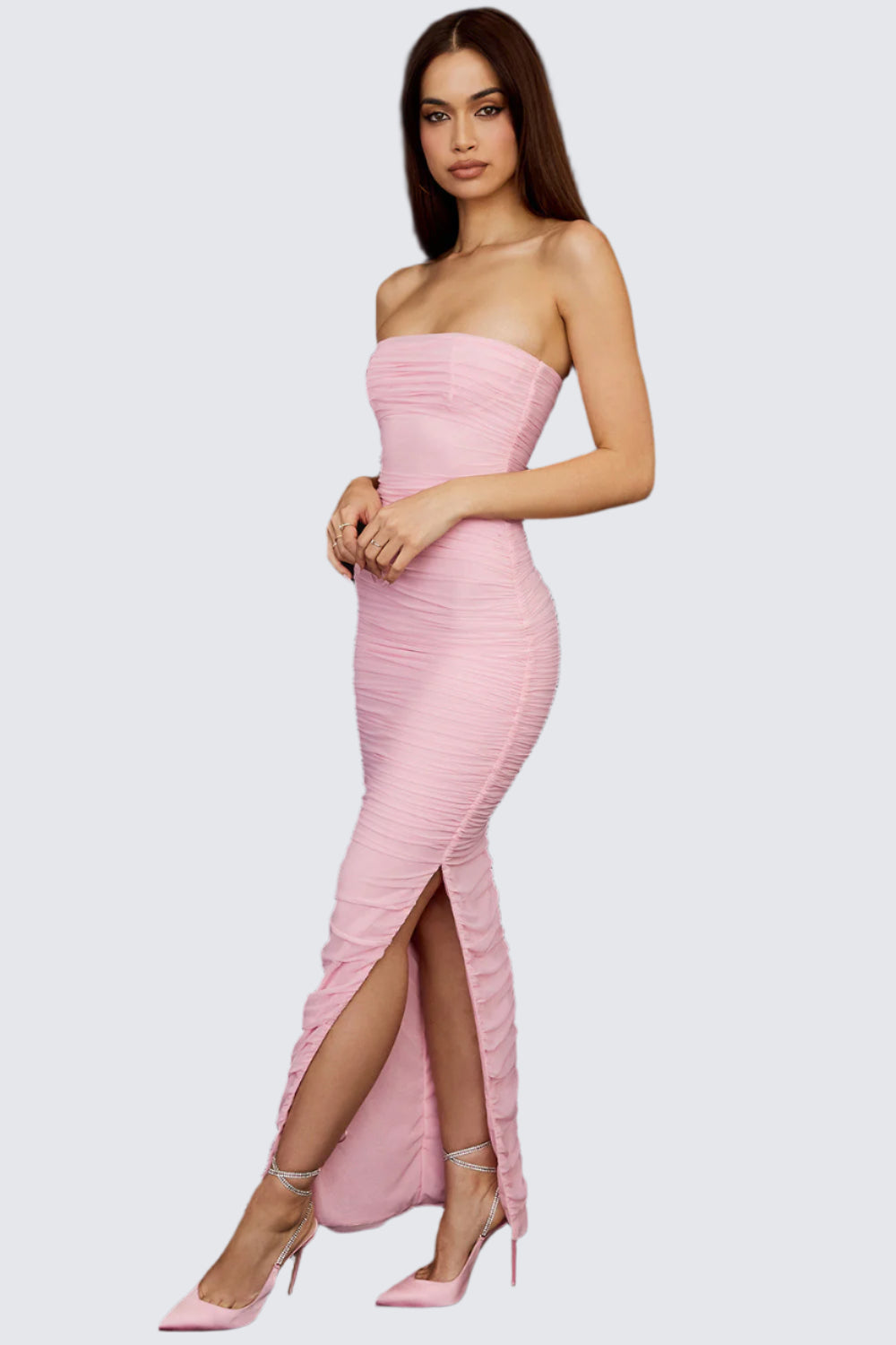 Elegant långklänning axelbandslösa axlar