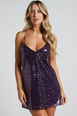 Purple sequin evening dress