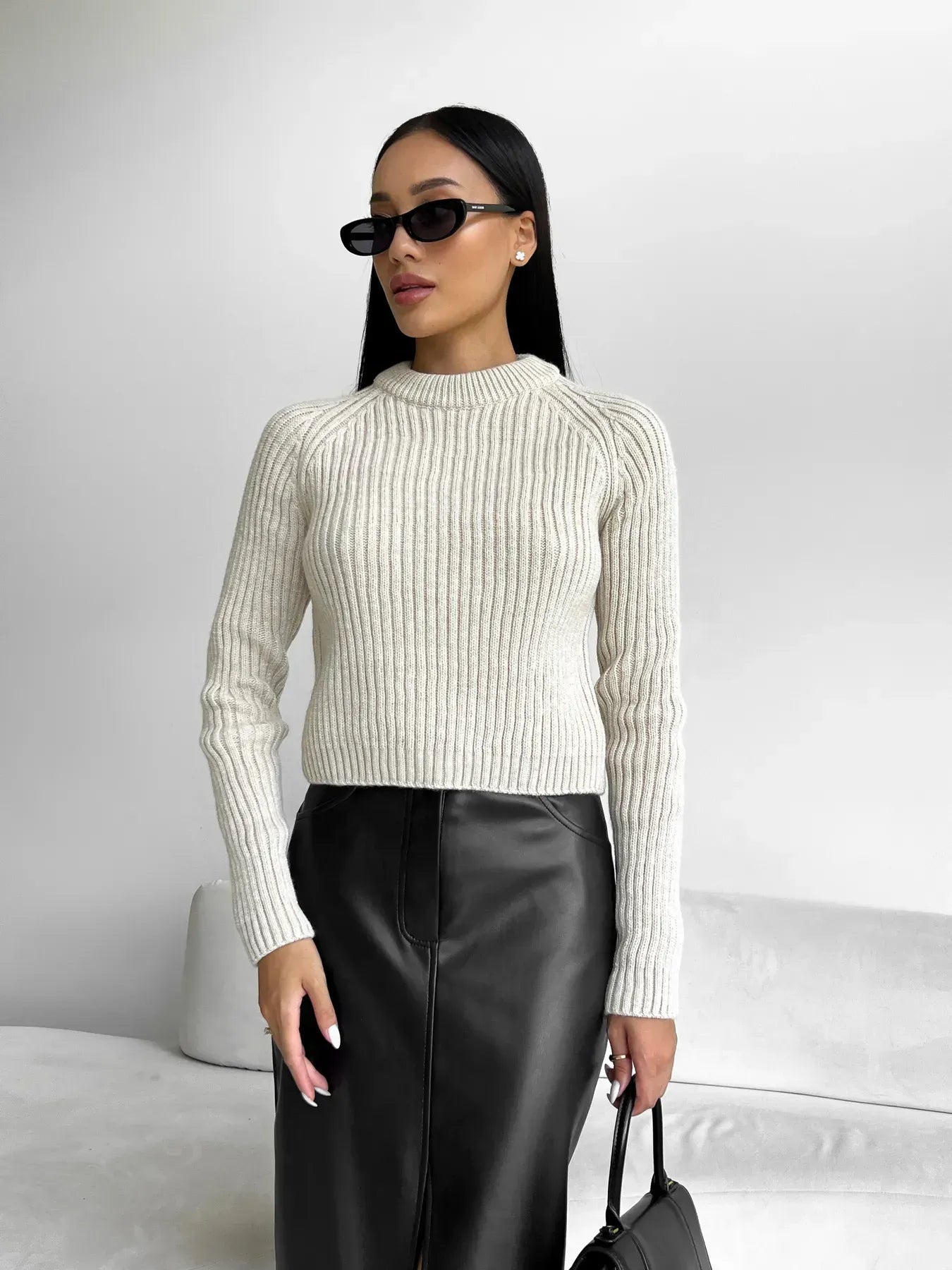 Black leather dress with front slit