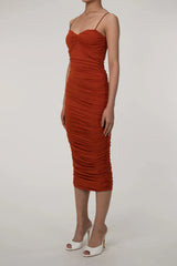 Ruffled midi dress with spaghetti straps