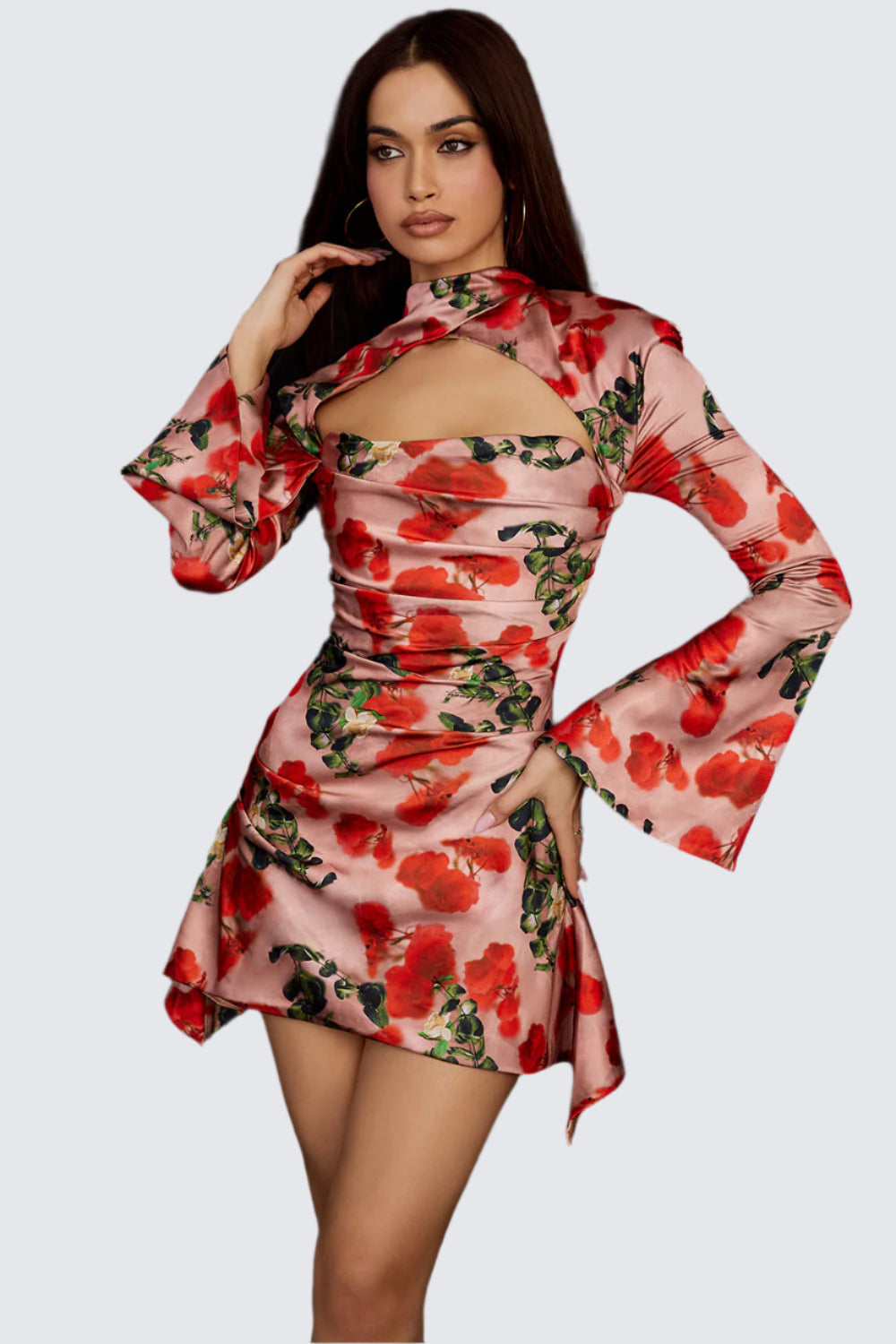 Draperad långärmad miniklänning