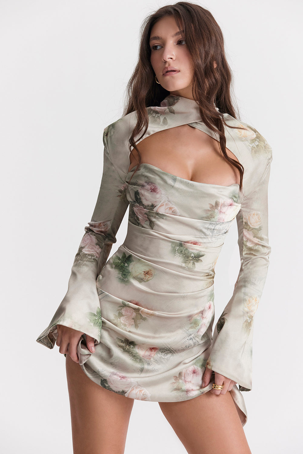 Draperad långärmad miniklänning