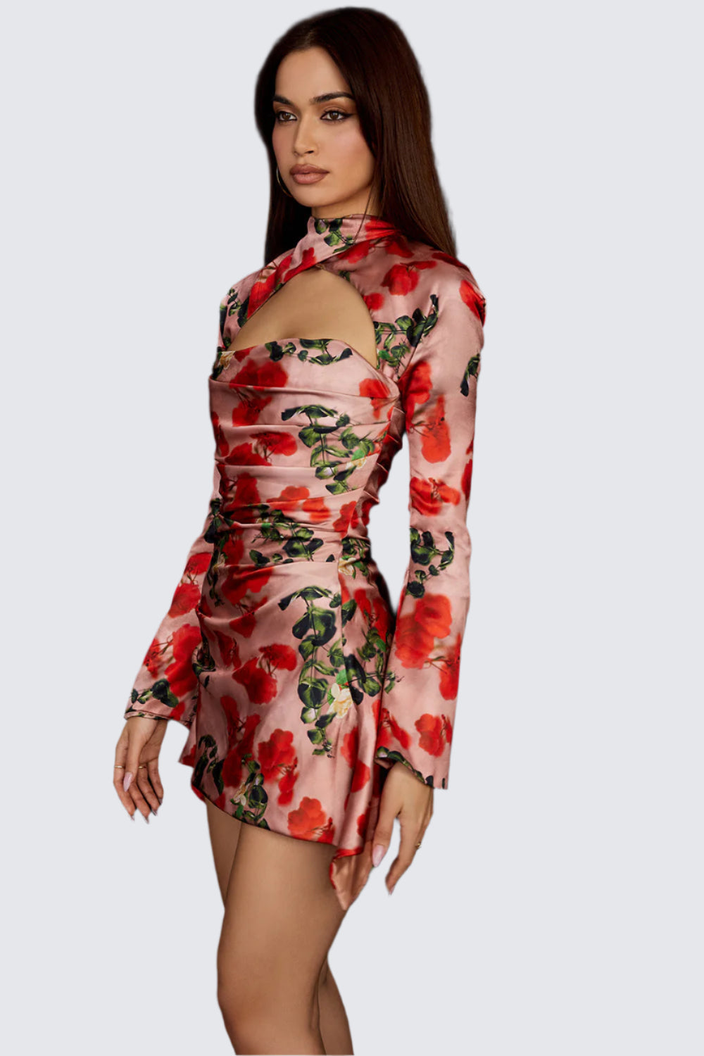 Draperad långärmad miniklänning