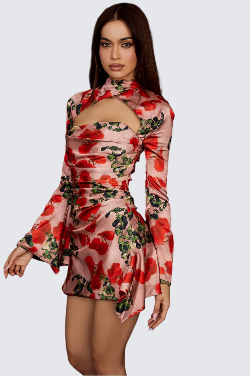 Draperad långärmad miniklänning