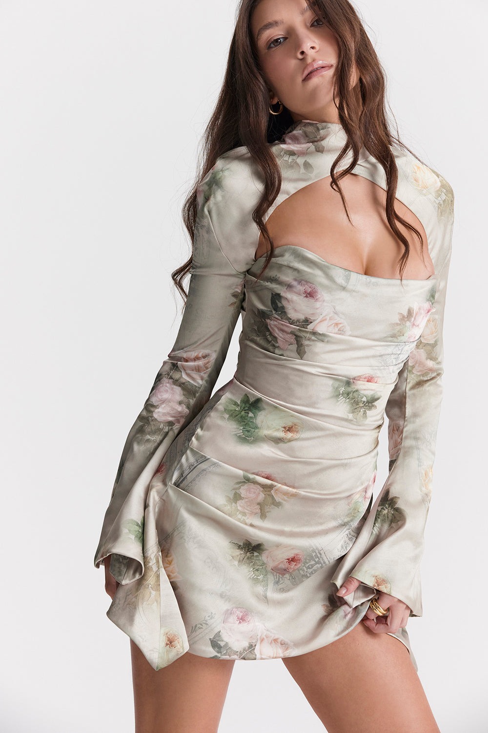 Draperad långärmad miniklänning