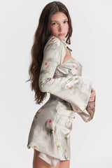 Draperad långärmad miniklänning