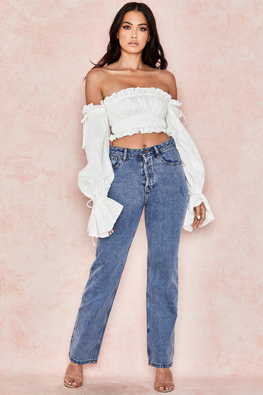 Vit off shoulder topp med volanger