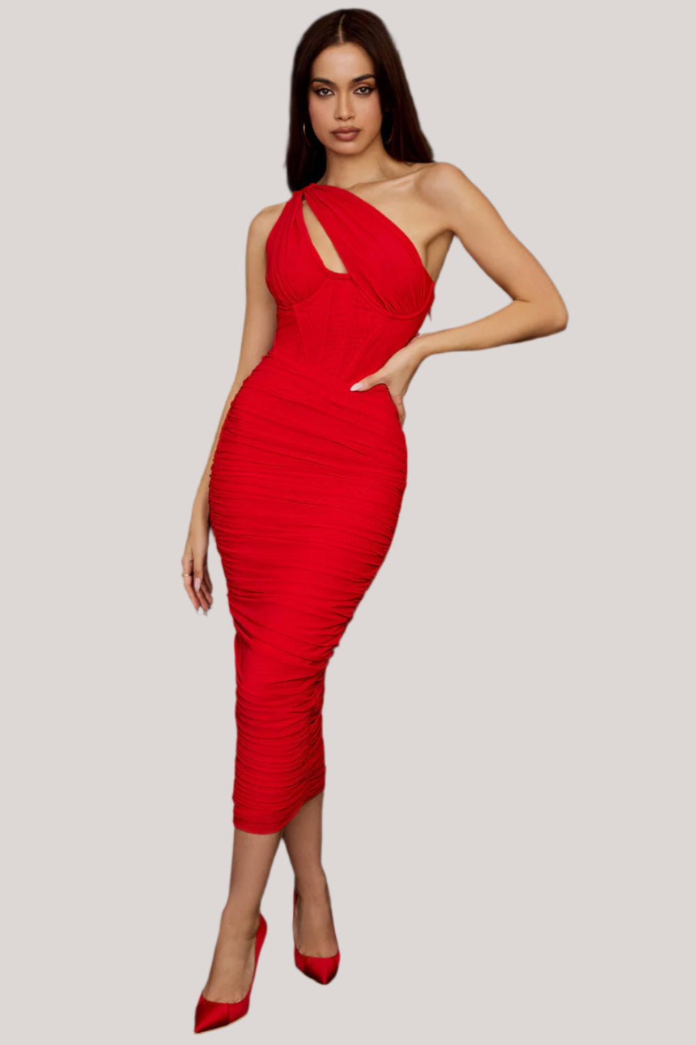 Asymmetrisk medium klänning med utskärning