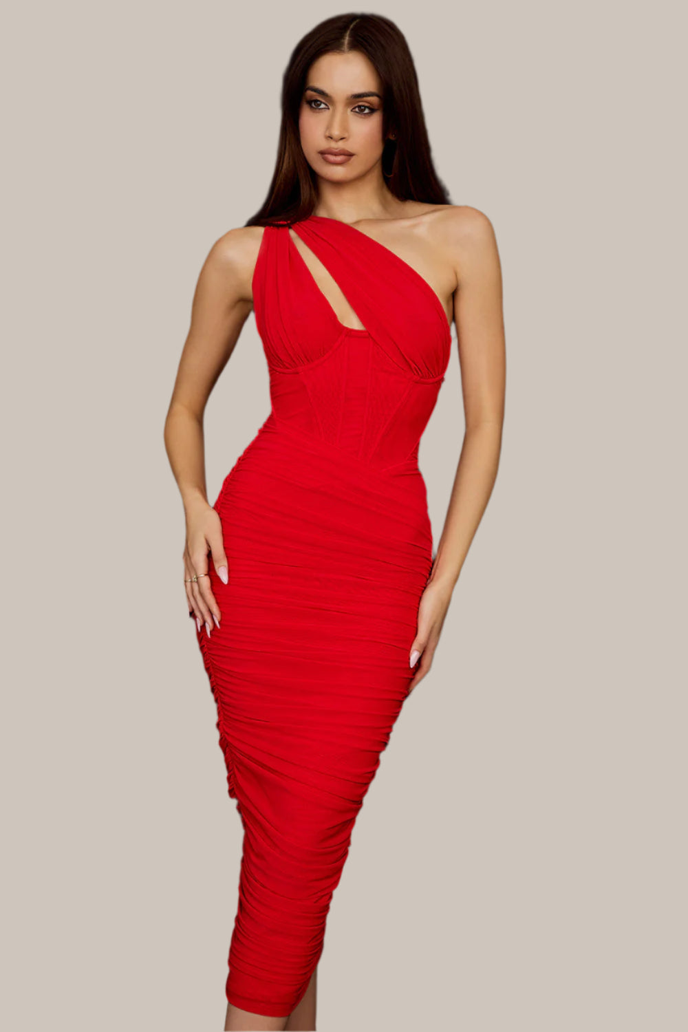 Asymmetrisk medium klänning med utskärning