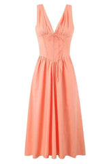 Peach midi dress with plunging neckline