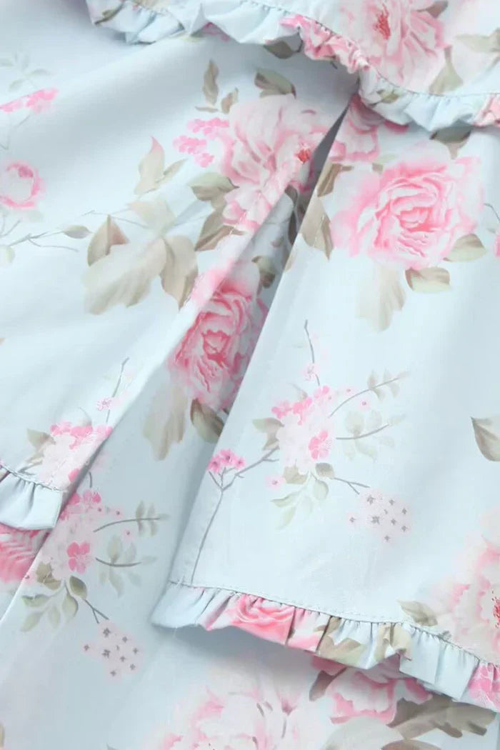 Light blue long dress with rose print