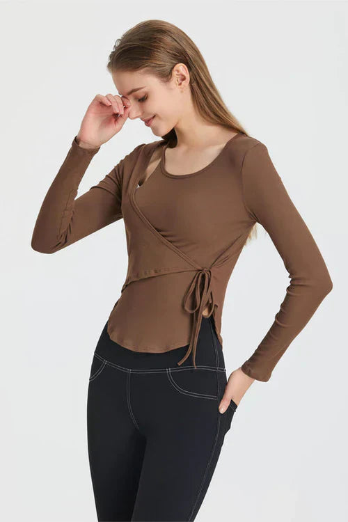 Breathable long sleeve wrap top