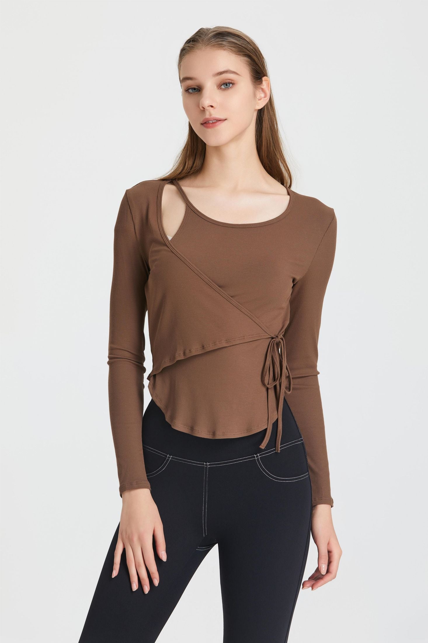 Breathable long sleeve wrap top