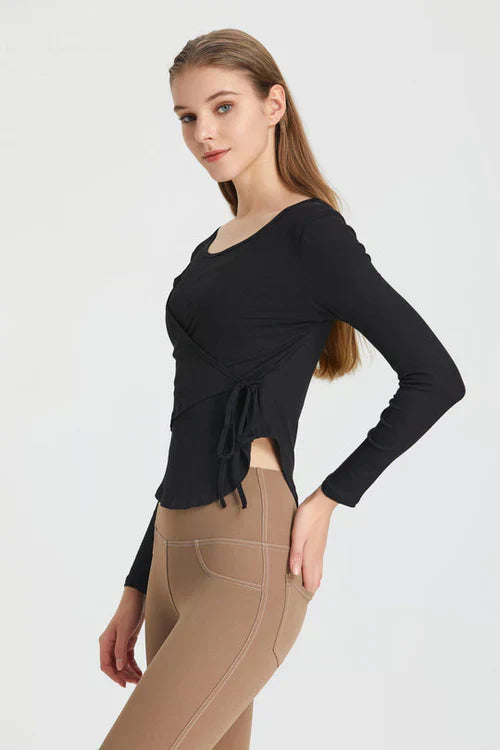 Breathable long sleeve wrap top