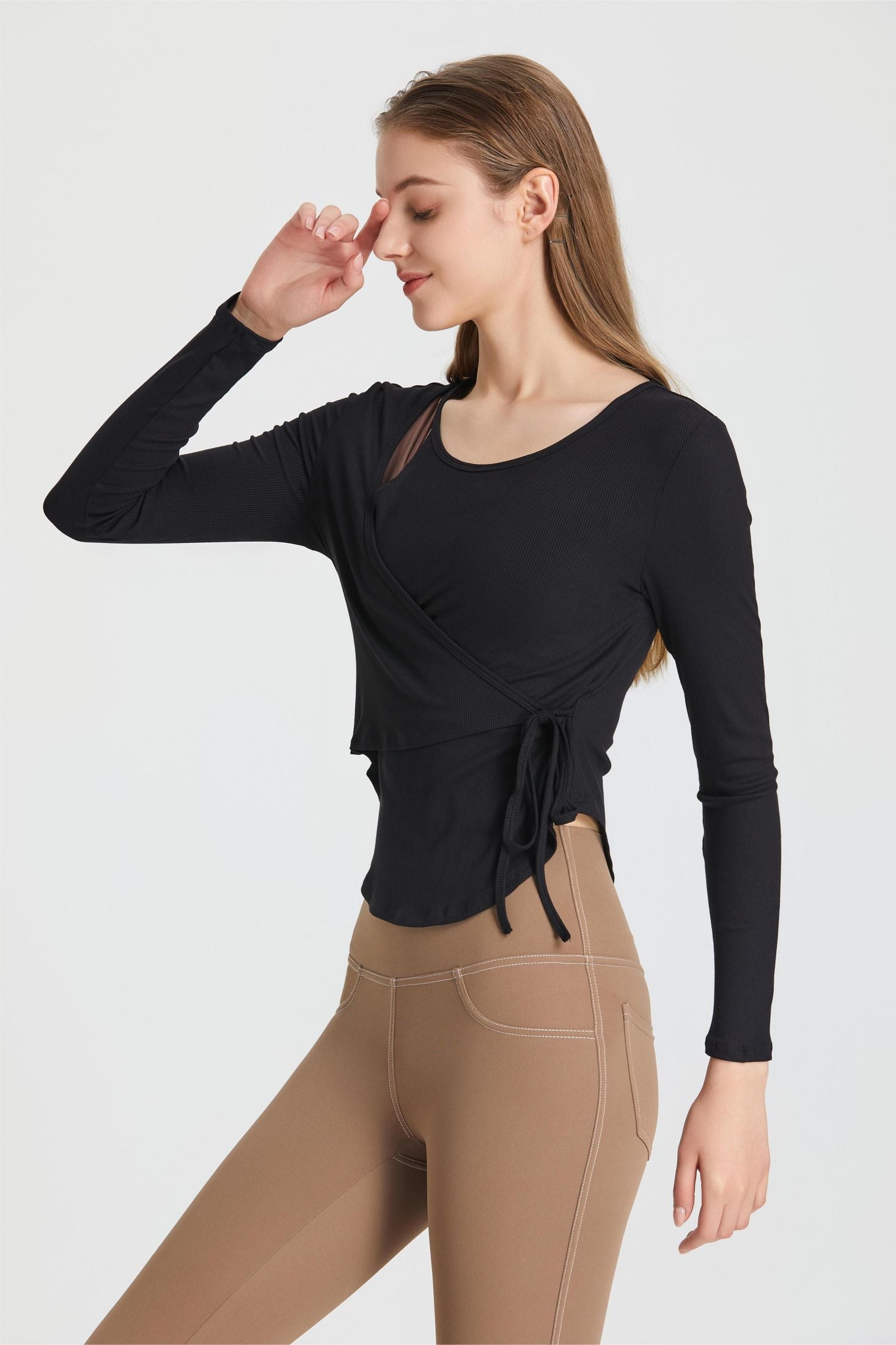 Breathable long sleeve wrap top