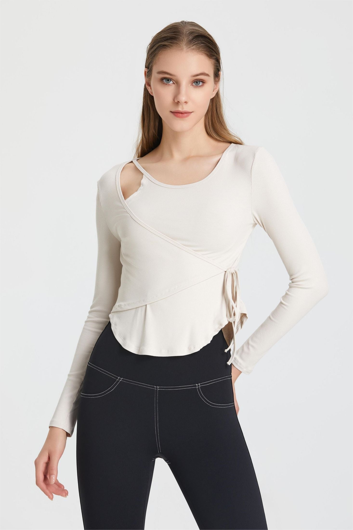 Breathable long sleeve wrap top